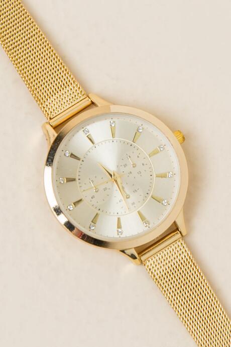 Francesca's Natalie Dial Mesh Band Watch - Gold