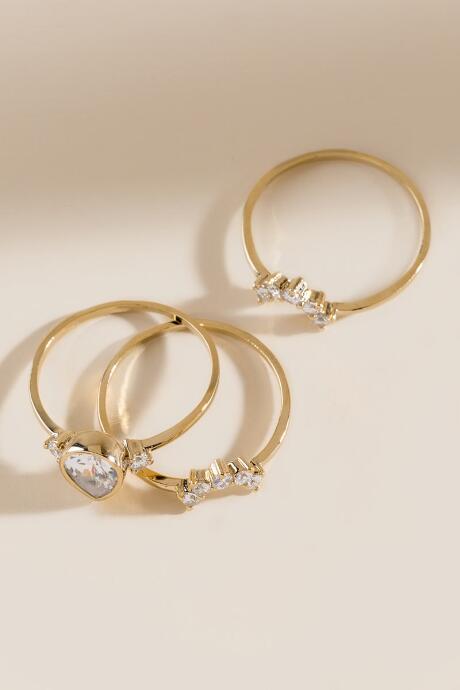 Francesca's Kacey Cubic Zirconia Ring Set - Gold