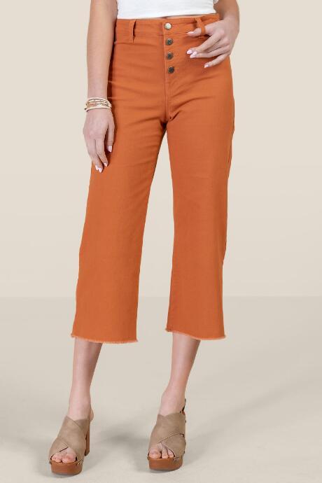 Francesca's Harper Heritage Exposed Button Cropped Jeans - Cinnamon