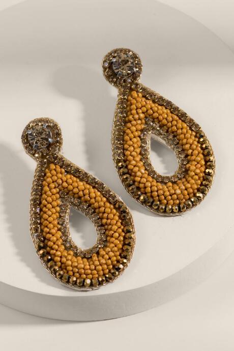 Francesca's Dakota Seedbead Statement Earrings - Mustard