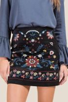 Francesca's Hillary Embroidered Front Skirt - Black