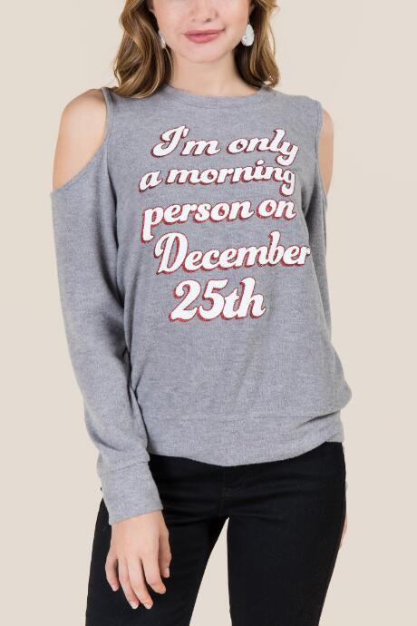 Francesca's Morning Person Cold Shoulder Graphic Tee - Heather Gray