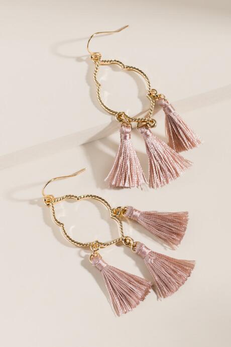 Francesca's Dahlia Open Filigree Tassel Drop Earrings - Mauve
