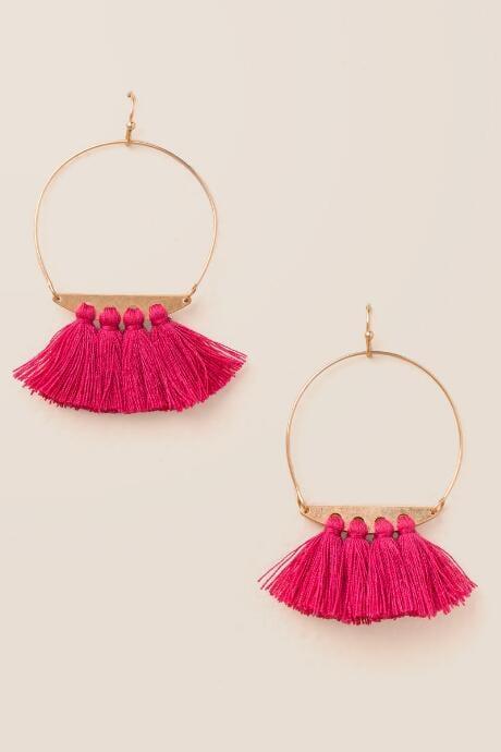 Francesca's Brennan Tassel Hoop Earring In Neon Pink - Neon Pink