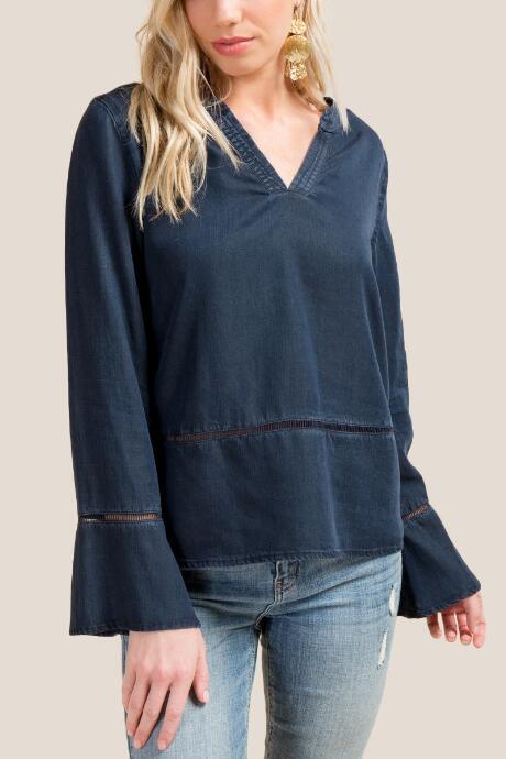 Francesca Inchess Sylvia V-neck Latter Detail Blouse - Navy