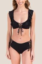 Francesca's Rebecca Lattice Side Swimsuit Bottoms - Black