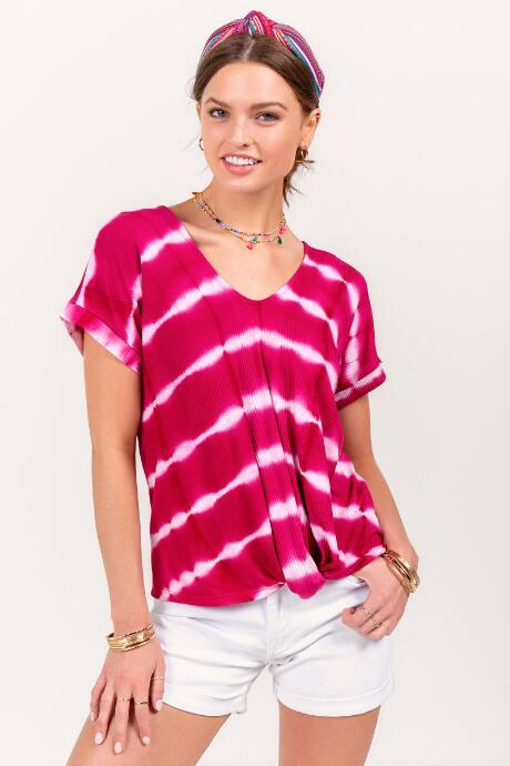 Francesca's Frankie Tie Dye Front Twist Top - Fuchsia