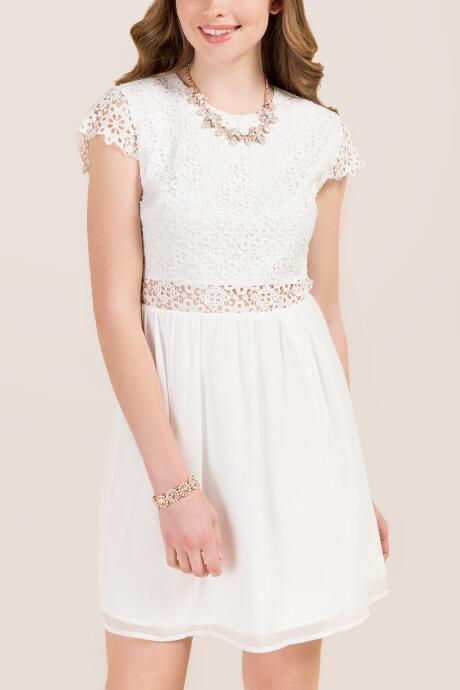 Francesca's Amaya Lace Open Back Combo A-line Dress - White