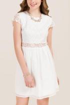 Francesca's Amaya Lace Open Back Combo A-line Dress - White