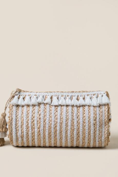 Francescas Santorini Straw Clutch In White - White