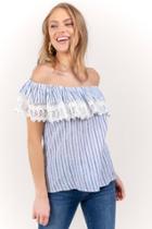 Francesca's Terri Off The Shoulder Striped Top - Blue