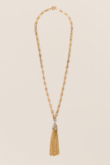 Francesca's Guinevere Crystal Tassel Necklace - Gold