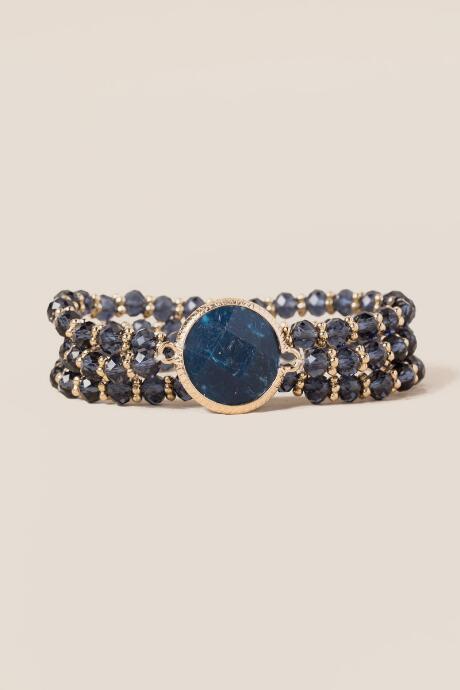Francesca's Maxine Stone Bead Stretch Bracelet Set - Navy