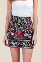 Francesca's Becky Embroidered Front Mini Skirt - Black