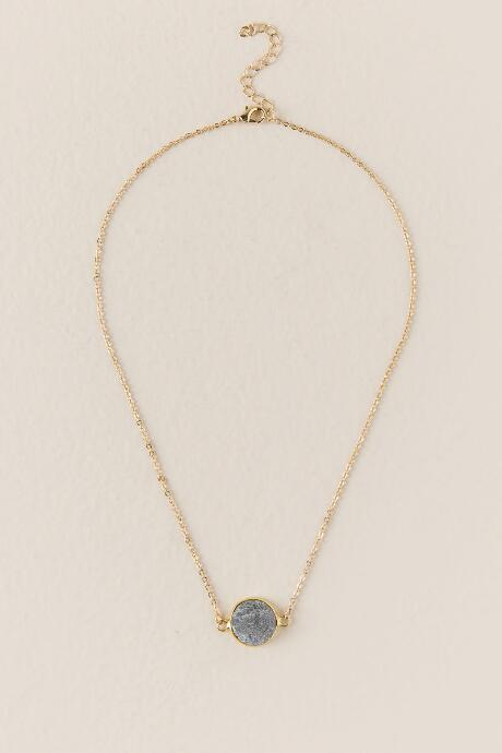 Francesca's Libby Druzy Pendant Necklace - Hematite