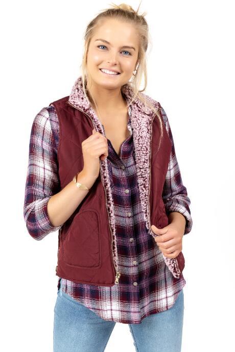 Francesca's Dawson Wubby Puffer Vest - Burgundy