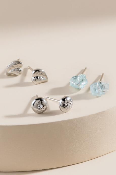 Francesca's Faye Leaf Earring Set - Silver