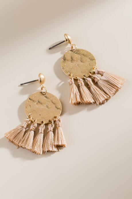 Francesca's Natasha Tasseled Chandelier Earrings - Taupe