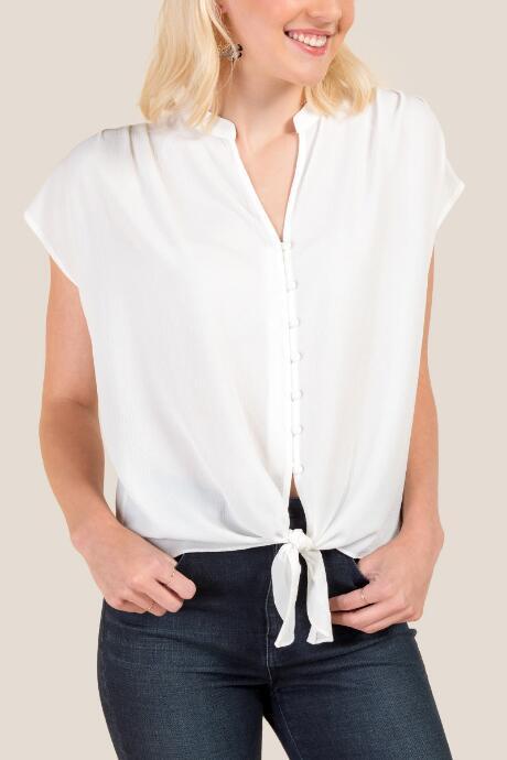 Francesca's Lena Button Down Front Tie Top - White