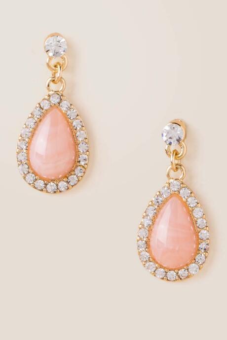 Francesca's Maya Pave Teardrop Earrings - Pale Pink