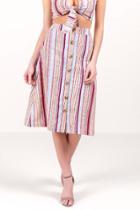 Francesca's Angie Striped Midi Skirt - Fuchsia