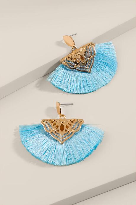 Francesca's Marisol Tasseled Fan Drop Earrings - Light Blue