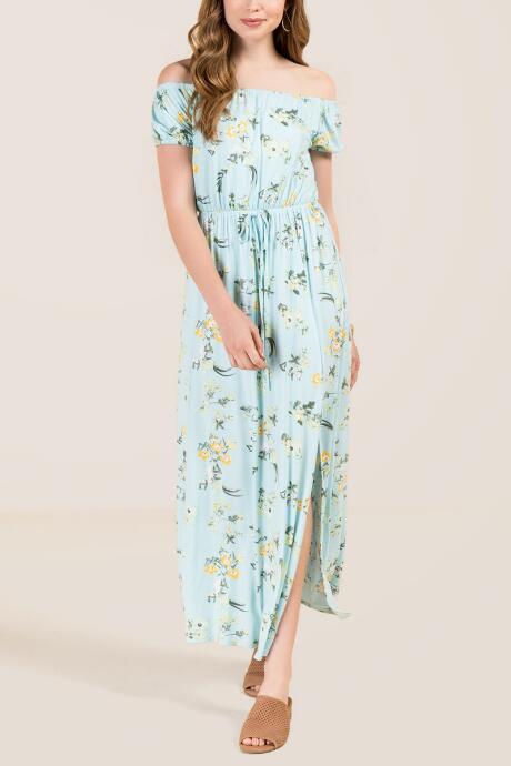 Francesca Inchess Hanna Off The Shoulder Floral Maxi Dress - Light Blue