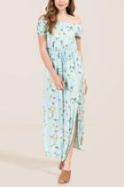 Francesca Inchess Hanna Off The Shoulder Floral Maxi Dress - Light Blue