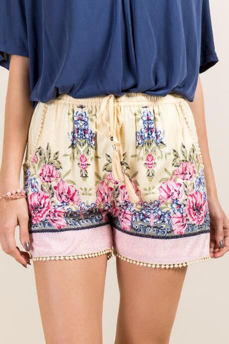 Francesca Inchess Gabi Border Tassel Tie Soft Shorts - Lemonade