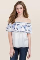 Blue Rain Anissa Off The Shoulder Embroidered Ruffle Top - White