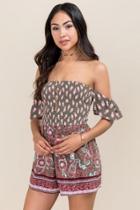 Francesca's Camila Smocked Top Romper - Dark Olive