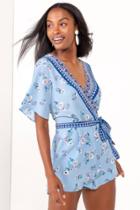 Francesca's Eileen Border Print Romper - Baby Blue