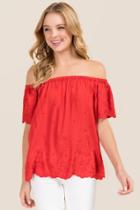 Blue Rain Kiley Off The Shoulder Embroidered Top - Red