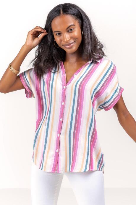 Francesca's Lolita Striped Button Down Top - Ivory