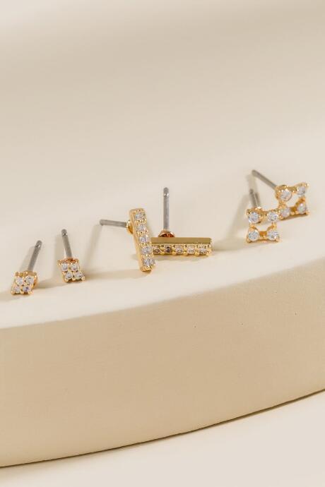 Francesca's Destiny Pav Shapes Stud Earring Set - Crystal