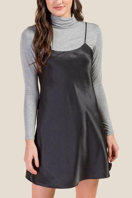 Francesca's Abigail Satin Slip Dress - Black