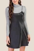 Francesca's Abigail Satin Slip Dress - Black