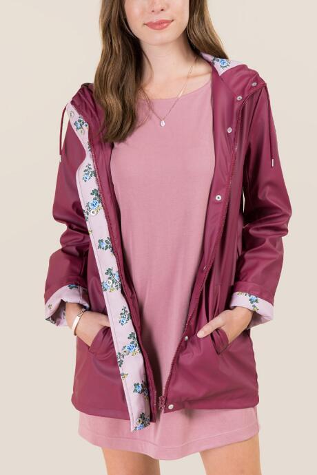Francesca's Faye Floral Lined Rain Jacket - Burgundy