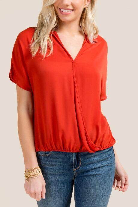 Francesca's Marcie Collared Wrap Top - Cinnamon