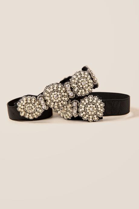 Francesca's Patience Mini Pearl Embellished Belt - Black