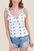Francesca's Cathy Button Front Eyelet Top - White