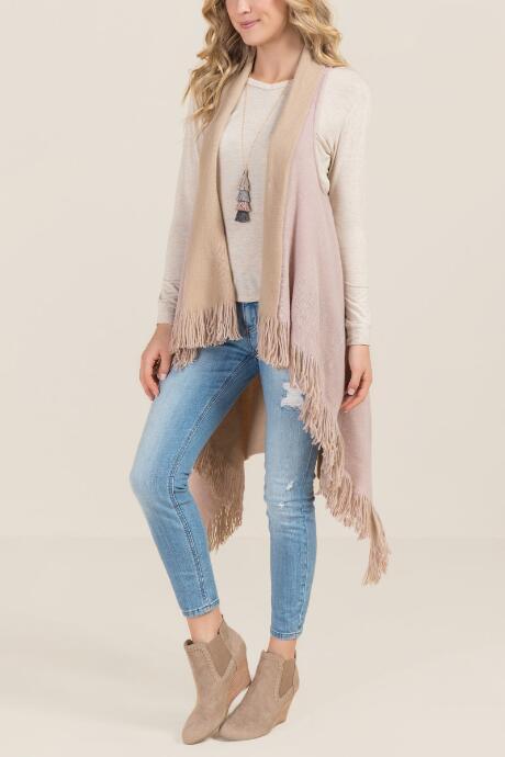 Francescas Aislinn Reversible Ruana Vest - Tan