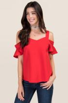 Blue Rain Fawn Cold Shoulder Sweetheart Top - Red