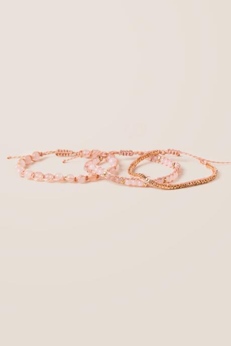 Francesca's Teagan Pull Tie Bracelet Set - Peach