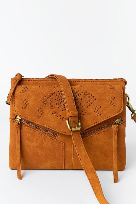 Francesca's Penny Double Zip Crossbody - Cognac