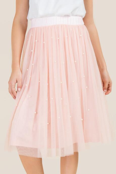 Francesca's Beth Pearl Tulle Midi Skirt - Blush