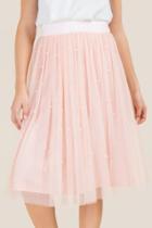 Francesca's Beth Pearl Tulle Midi Skirt - Blush