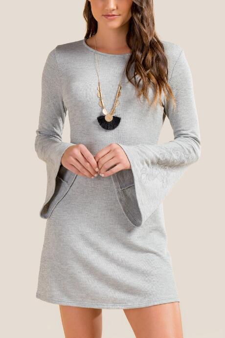 Francesca Inchess Jayla Bell Sleeve Knit Dress - Heather Gray