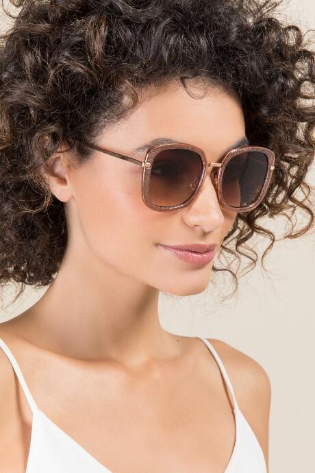 Francesca's Celine Glitter Square Sunglasses - Nude