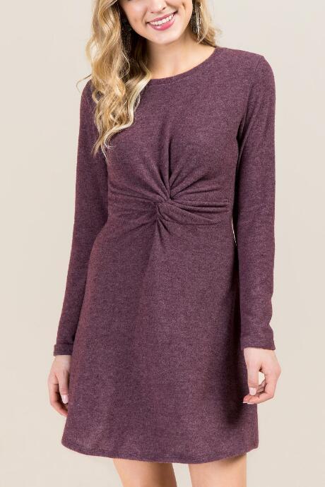Francesca's Pam Long Sleeve Knot Front Dress - Burgundy